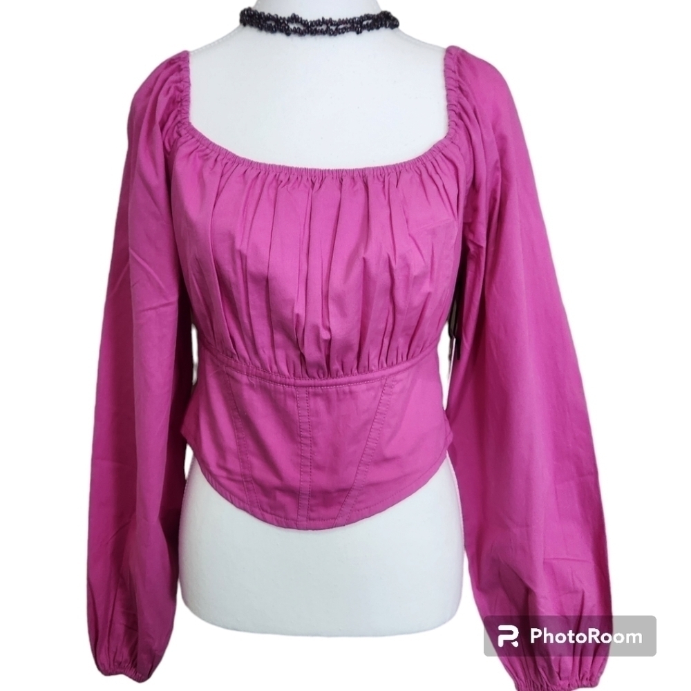 JAPNA cotton crop top in pink squares neck 💗 size L